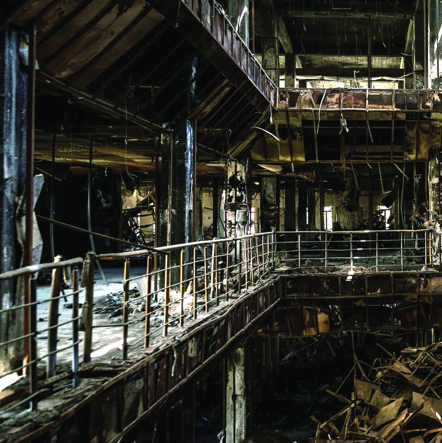 The burned interior of the University of Mosul Central Library