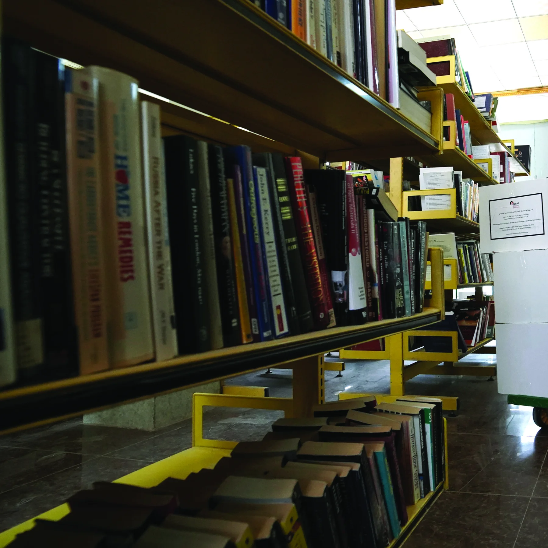 Library shelves, accompanying Ameen Al Jaleeli’s recollections
